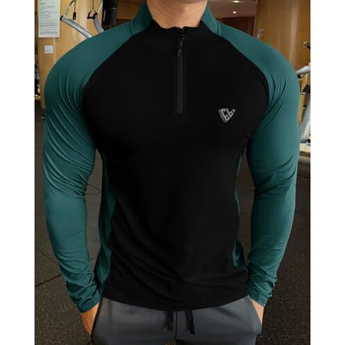 Eyebogler Men High Neck Colourblocked Full Sleeve Regualr Fit T-Shirt