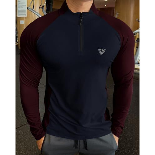 Eyebogler Men High Neck Colourblocked Full Sleeve Regualr Fit T-Shirt