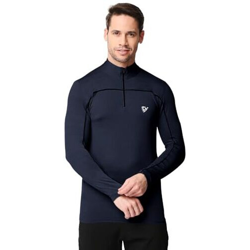 Eyebogler Men High Neck Solid Full Sleeve Regular Fit T-Shirt Navy Blue