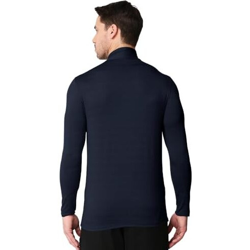 Eyebogler Men High Neck Solid Full Sleeve Regular Fit T-Shirt Navy Blue