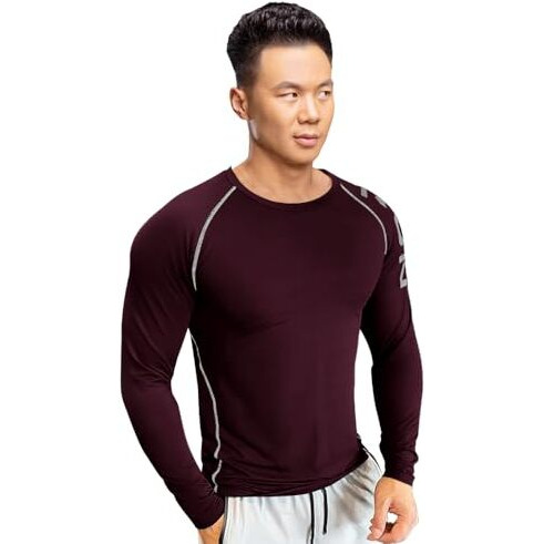 Eyebogler Men Round Neck Solid Full Sleeve Regualr Fit T-Shirt Wine Melange