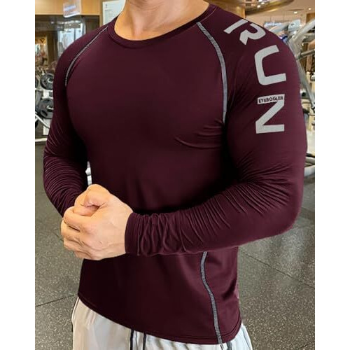 Eyebogler Men Round Neck Solid Full Sleeve Regualr Fit T-Shirt Wine Melange