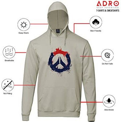 Adro Men's Cotton Peace Design Hooded Neck Printed Hoodie Sweatshirt (H-M-Pc-Ch_Beige_L)