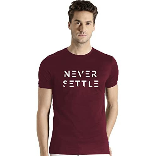 Adro Mens Never Settle Cotton T-Shirt (Rn22-03-Set-Mr_Maroon_S)