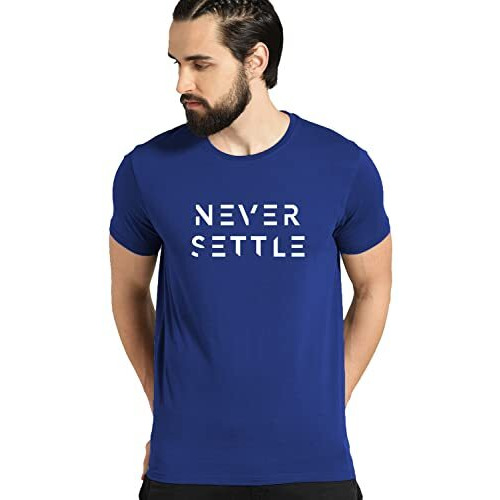 Adro Mens Never Settle Cotton T-Shirt (Rn22-03-Set-Rb_Royal Blue_Xl)
