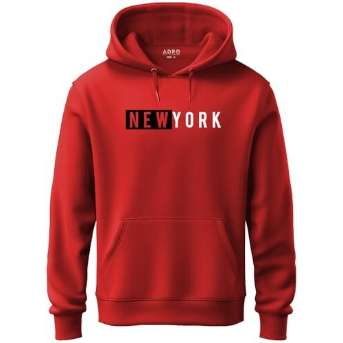 Adro Printed Cotton Hoodies For Men (H21-M-Nky-Rd_Red_S)