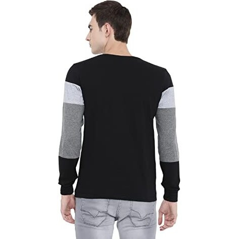 Adro Men's Full Sleeve Cotton Color Block T-Shirts (Fr4-4-Bst-Bl_Black_M)