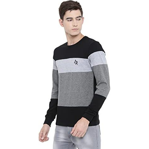Adro Men's Full Sleeve Cotton Color Block T-Shirts (Fr4-4-Bst-Bl_Black_M)