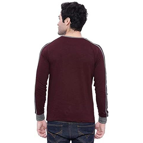 Adro Men's Full Sleeve Color Block Cotton T-Shirts (Fr3-A-Mar-Mr_Maroon_2Xl)