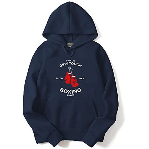 Adro Men's Cotton Neck Hooded Sweatshirt (H21-M-Box-Nb_Navy_M)