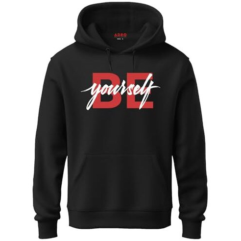 Adro Men's Cotton Neck Hooded Sweatshirt (H21-M-Byo-Bl_Black_2Xl)