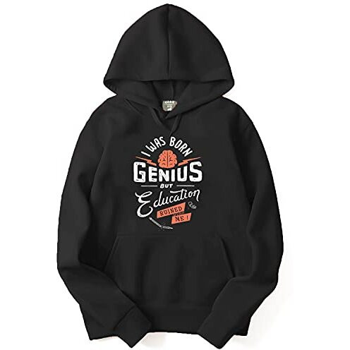 Adro Men's Cotton Neck Hooded Sweatshirt (H21-M-Edu-Bl_Black_S)