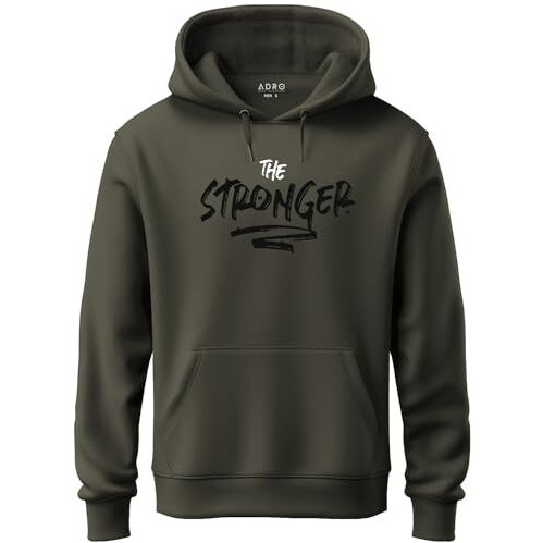 Adro Men's Cotton Neck Hooded Sweatshirt (H21-M-Sgr-Ol_Olive_S)