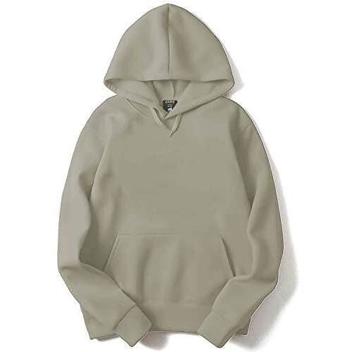 Adro Men's Cotton Neck Hooded Sweatshirt (H22-1-Pln-Ch_Beige_M)