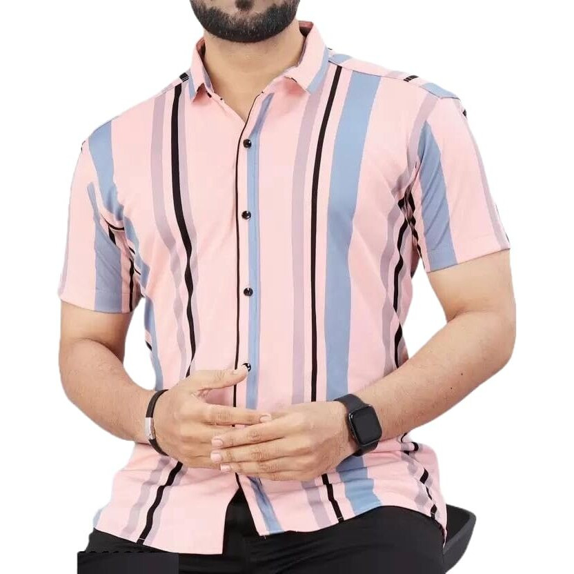 Lookmark Men's Trendy Lycra Blend Spread Collar Half Sleeve Printed Shirts - Elevate Your Style With Comfort And Versatility (Pack Of 2, Az-Lm-Og-52 Blue-53 Pink-S)