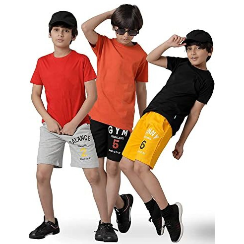 Kyda Kids 100% Cotton Printed Shorts For Boys And Girls - Regular Fit Multicolor Shorts For Unisex (Pack Of 3)(10-11Years) Combo-5