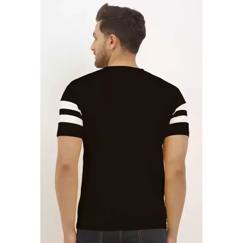 Lookmark Men's Stylish Lycra Blend Printed Striped Polo Tshirt (New-Mt10-S) Black
