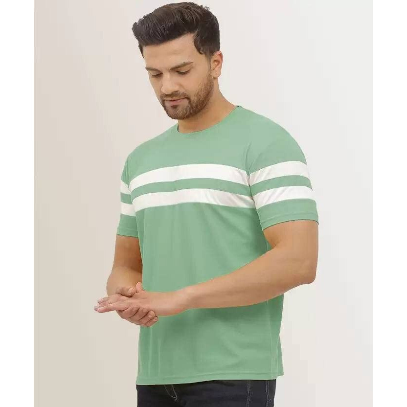 Lookmark Men's Stylish Lycra Blend Printed Striped Polo Tshirt (New-Mt08-M) Pista
