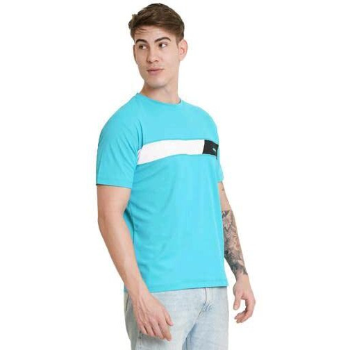 Lookmark Men's Stylish Cotton Blend Printed Striped Polo Tshirt (Mt01-L) Sky Blue