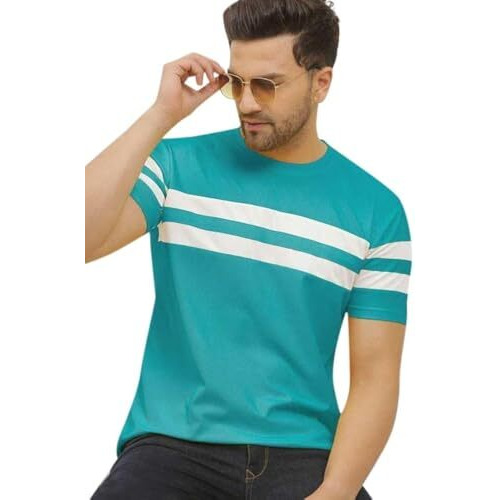 Lookmark Men's Stylish Cotton Blend Printed Striped Polo Tshirt (Mt04-S)