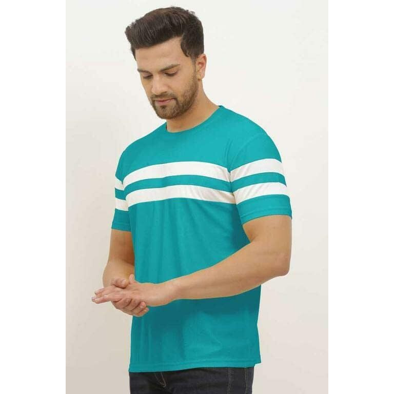 Lookmark Men's Stylish Cotton Blend Printed Striped Polo Tshirt (Mt04-S)