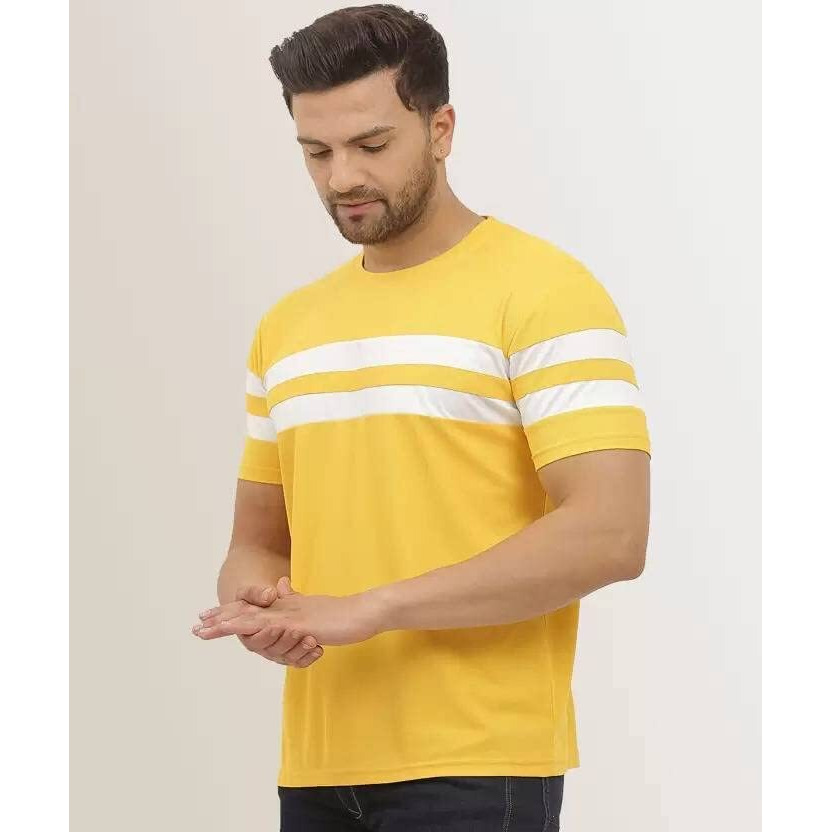 Lookmark Men's Stylish Lycra Blend Printed Striped Polo Tshirt (New-Mt07-M) Yellow