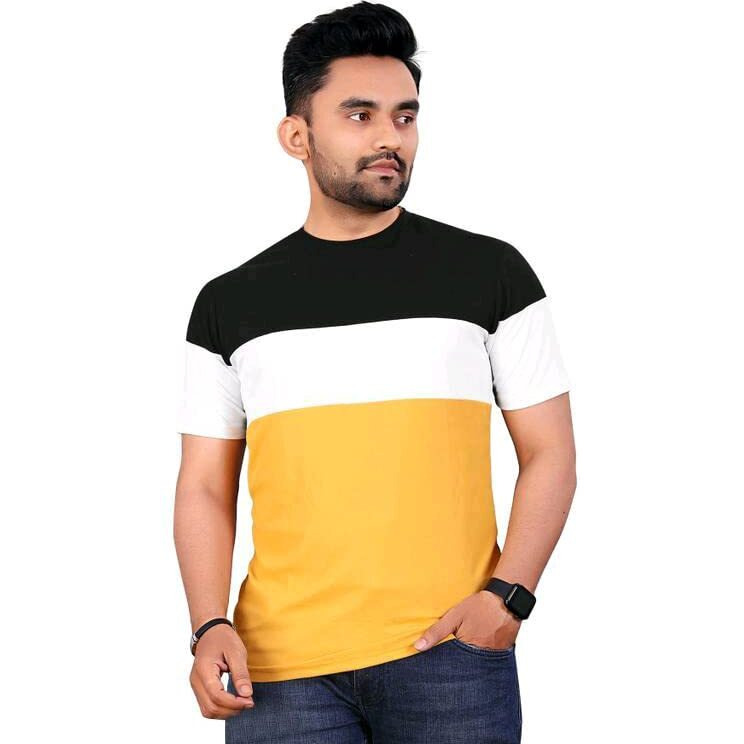 Lookmark Men's Stylish Cotton Blend Printed Striped Polo Tshirt (Mt06-Xl) Yellow-Black