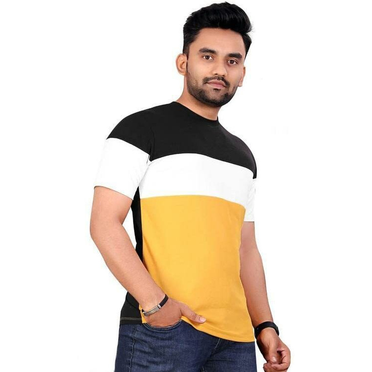 Lookmark Men's Stylish Cotton Blend Printed Striped Polo Tshirt (Mt06-Xl) Yellow-Black