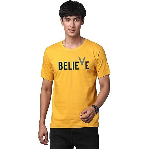 Adro Believe Design Printed T-Shirt For Men (R22-M-Bvv-Mu_Mustard_Xl)