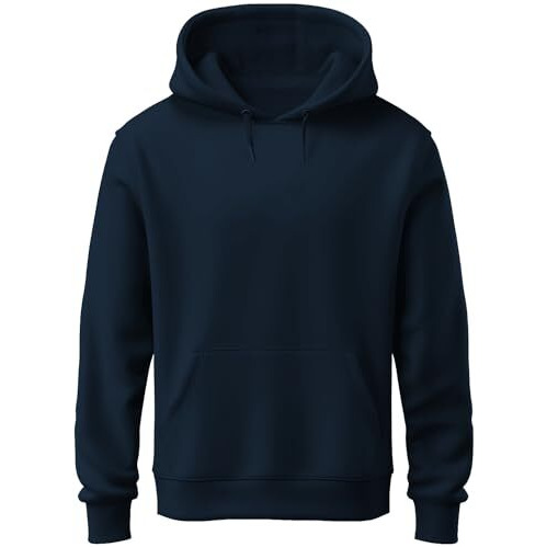 Adro Men's Cotton Neck Hooded Sweatshirt (H22-M-Pln-Nb_Navy_M)