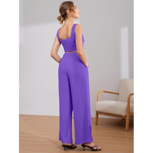 Kotty Women's Solid Relaxed Fit Sleeveless Co-Ord Top And Trouser Set. Lavendor