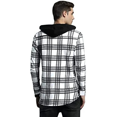 Eyebogler Men Checkered Hooded Neck White T-Shirt