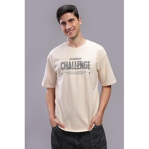 Adro Mens Abstact Design Back Printed Oversized T-Shirt_Ovr24-Chl-Beg-S Beige