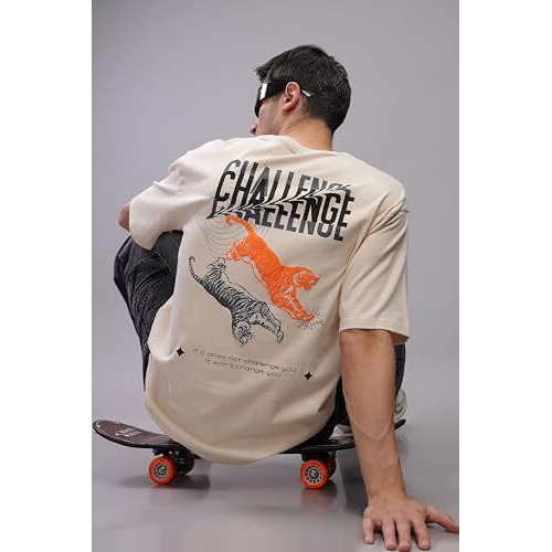 Adro Mens Abstact Design Back Printed Oversized T-Shirt_Ovr24-Chl-Beg-S Beige