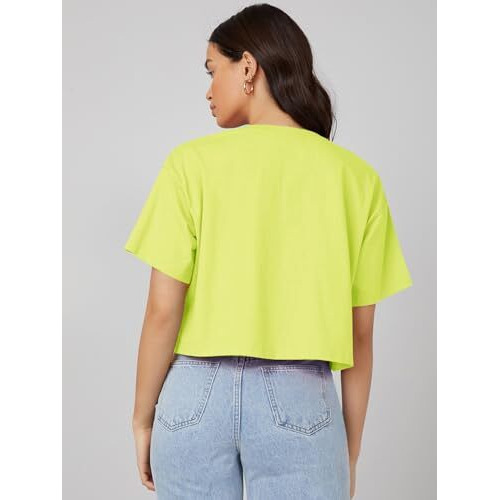 Kotty Women's Printed Cotton Blend Oversized Crop T-Shirts