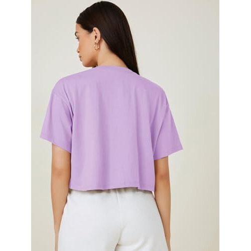 Kotty Women's Printed Cotton Blend Oversized Crop T-Shirts