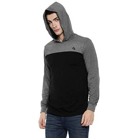 Adro Full Sleeve Color Block T-Shirt For Men (Fr4-3-Hd-Bl_Black_M)