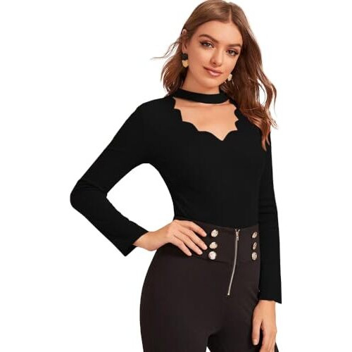 Eyebogler Womens Band Neck Full Sleeve Black Tshirt