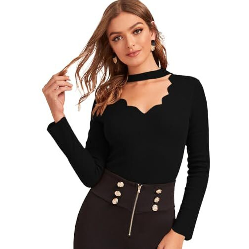 Eyebogler Womens Band Neck Full Sleeve Black Tshirt