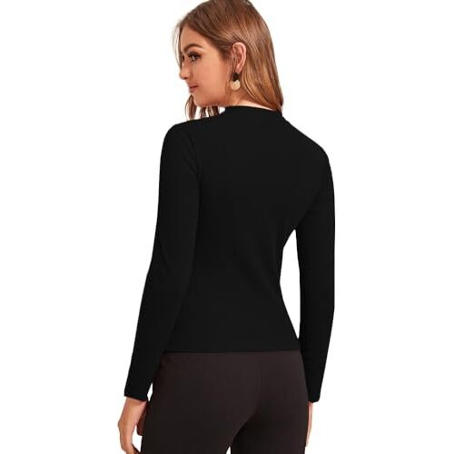 Eyebogler Womens Band Neck Full Sleeve Black Tshirt