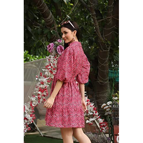 Dhruvi Trendz Womens Slub Rayon Women Western Dresses Regular Fit A-Line (Dupli-D-Wd-1012_Red_S)