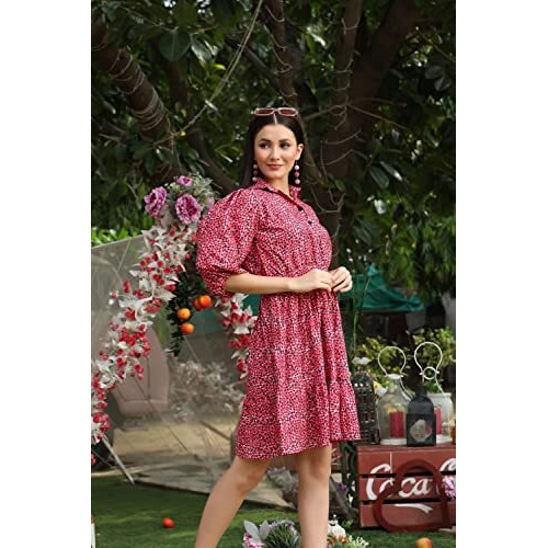 Dhruvi Trendz Womens Slub Rayon Women Western Dresses Regular Fit A-Line (Dupli-D-Wd-1012_Red_S)