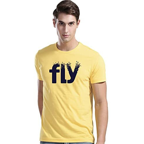 Adro Men's Printed Cotton T-Shirt | Regular Fit | Round Neck | Rnr-M-Fly-Ly-2Xl Light Yellow