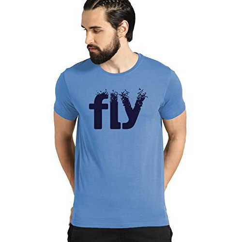 Adro Men's Printed Cotton T-Shirt | Regular Fit | Round Neck | Rnr-M-Fly-Sk-M Sky Blue