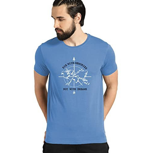 Adro Die With Memories Not With Dreams Mens Cotton Printed T-Shirt (R21-M-Die-Sk_Skyblue_S)