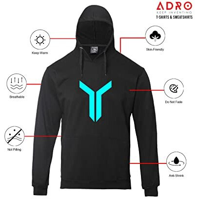Adro Men's Cotton Neck Hooded Sweatshirt (H22-M-Lnn-Bl_Black_M)