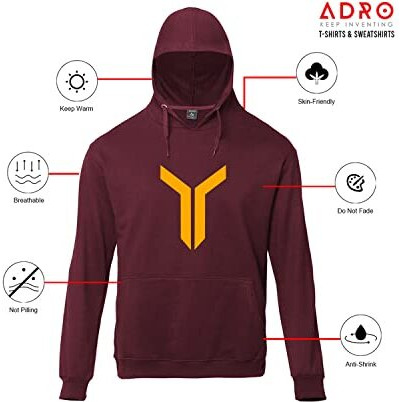 Adro Men's Cotton Neck Hooded Sweatshirt (H22-M-Lnn-Mr_Maroon_M)