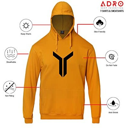 Adro Men's Cotton Neck Hooded Sweatshirt (H22-M-Lnn-Mu_Mustard_M)