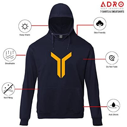 Adro Men's Cotton Neck Hooded Sweatshirt (H22-M-Lnn-Nb_Navy_2Xl)