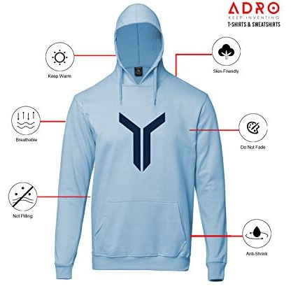 Adro Men's Cotton Neck Hooded Sweatshirt (H22-M-Lnn-Sk_Skyblue_M)